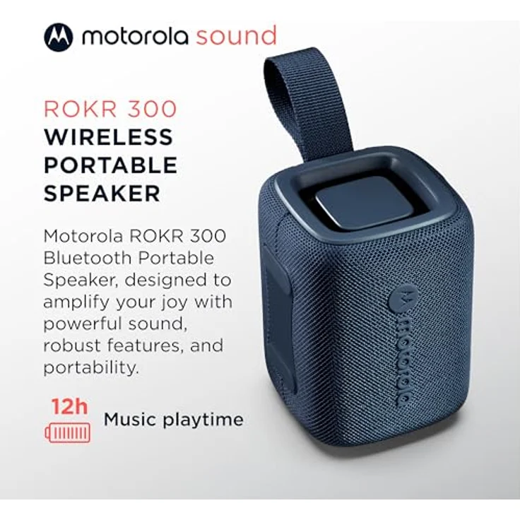 Motorola Sound ROKR 300, tragbarer Bluetooth 5.3 Lautsprecher, IP67 wasserdicht, 7-W- Leistung, 12 Stunden Akkulaufzeit, Blau – Bild 2