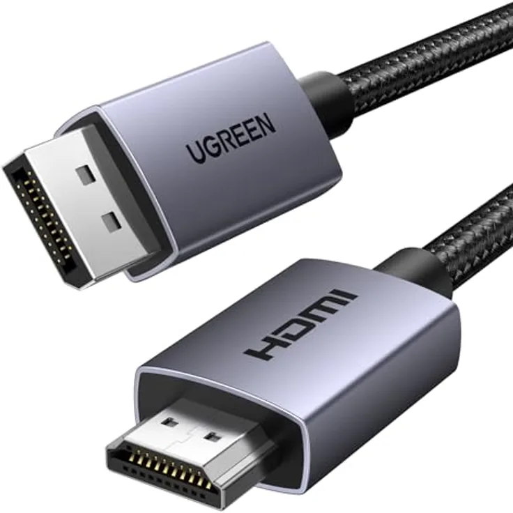 UGREEN 4K@30Hz DP zu HDMI Kabel, Uni-Directional, Aluminium-Bandgeflecht, kompatibel mit Monitor, Projektor, HDTV, Laptop, 2M