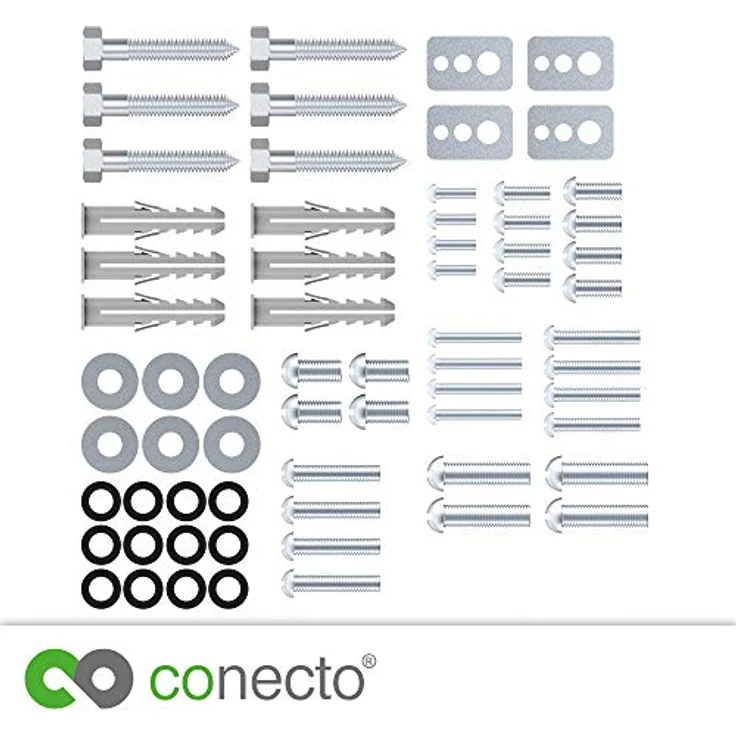 [Neu] conecto Vesa Schrauben Set 66 teilig, optimal für TV Befestigung, TV Wandhalterung, TV Halterung, Befestigungsschrauben mit Dübel & Unterlegscheiben, Silber - Preisvergleich – Bild 2