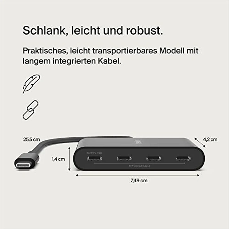 Belkin Connect USB-C™ auf 4-Port USB-C-Hub, Multiport-Adapter Dongle, 4 USB-C 3.2-Ports der 2. Gen., 100 W PD, Datentransfer mit maximal 10 Gbit/s für MacBook, iPad, Chromebook, Windows-Laptops usw. – Bild 4