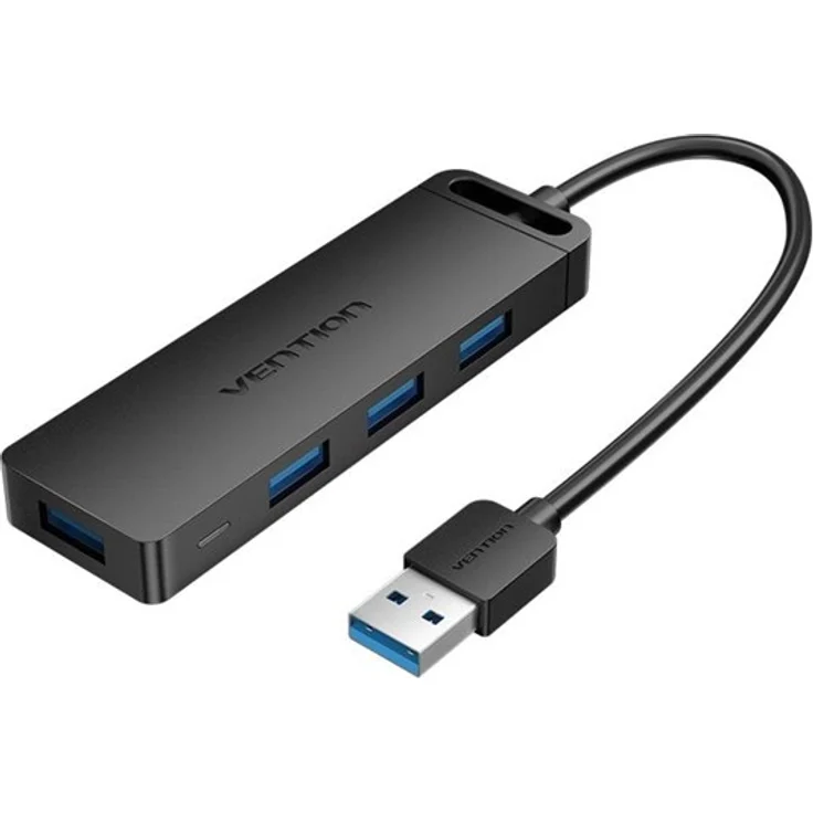 Vention USB 3.0 Hub mit 4 Ports und 0.5 m Power Adapter, 5000 Mbit/s, Schwarz