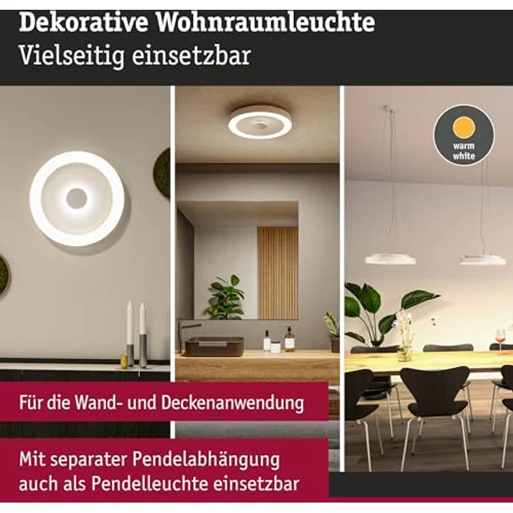 Paulmann WD Volea IP44 W/D dim LED 25W 400mm Weiß Silber 230V Kunststoff 71179 - Stilvolle Decken- und Wandbeleuchtung mit Tiefeneffekt – Bild 2