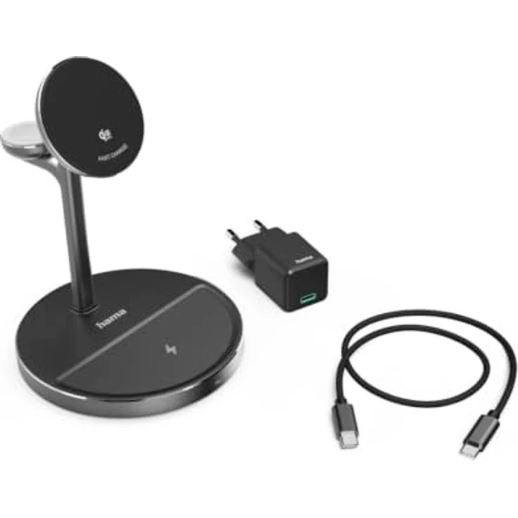 Hama Qi2 3-in-1 magnetisches kabelloses Ladegerät, 15 W für Smartphone, Kopfhörer und Apple Watch, verstellbare Halterung, hochwertiges Aluminiumdesign – Bild 3