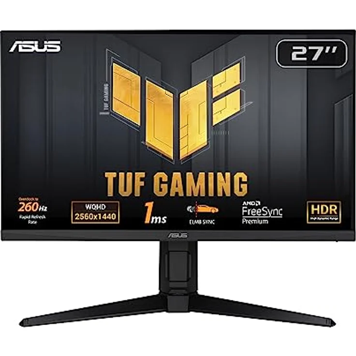 ASUS TUF Gaming VG27AQML1A - 27 Zoll WQHD Monitor - 260 Hz, 1ms GtG, G-Sync, FreeSync, Adaptive Sync, ELMB, GameFast, DisplayHDR 400 - Fast-IPS, ergonomisch, Speaker – Bild 1