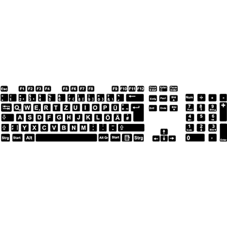 easydruck24de Beschriftung für Deutsche Tastatur, Großbuchstaben, Schwarze Tastaturaufkleber mit weißen Buchstaben, sehbehindert, schwach sehen - perfekt für jedes Keyboard, hin_184 – Bild 1