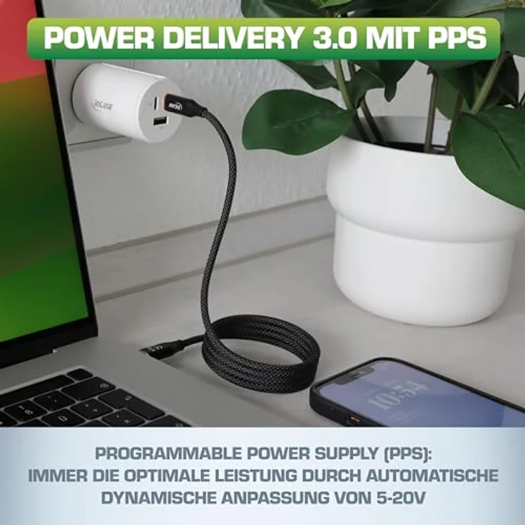 InLine USB Ladegerät 3-Port, PD3.0, QC 3.0, 65W, GaN Technologie, für MacBook Pro/Air, iPhone/Pro/Mini, iPad Pro, Pixel, weiß – Bild 5