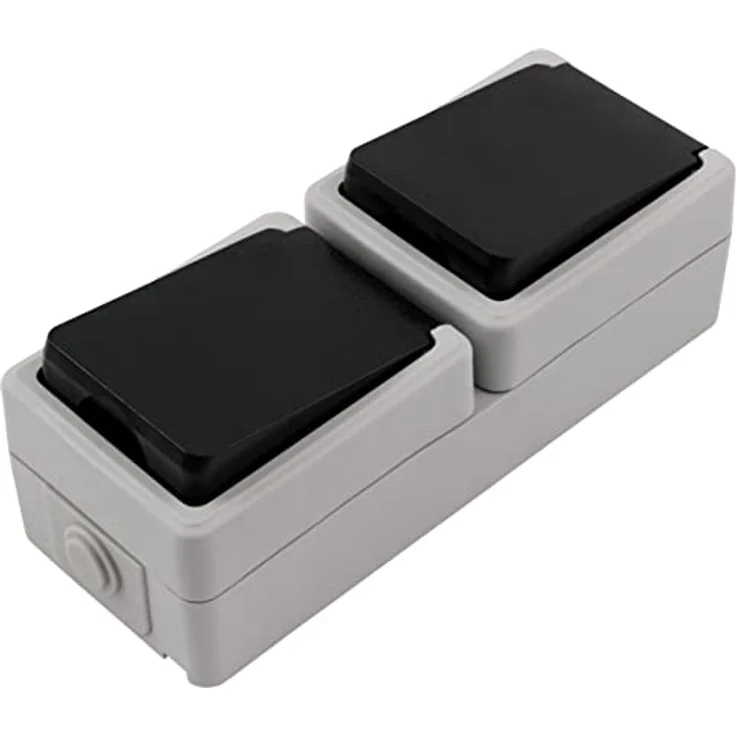 MC POWER - Feuchtraum Doppel-Steckdose I TAFF I Aufputz 2fach Steckdose vertikale Ausrichtung, 250V~/16A, IP44 Doppelsteckdose AP, grau mit schwarzem Federdeckel – Bild 2