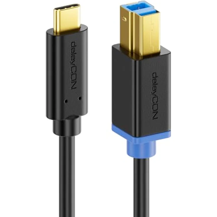 deleyCON 3,0m USB 3.0 Drucker Scanner Kabel USB-C auf Typ B, hohe Datentransferrate, wendbarer Stecker, Schwarz – Bild 3
