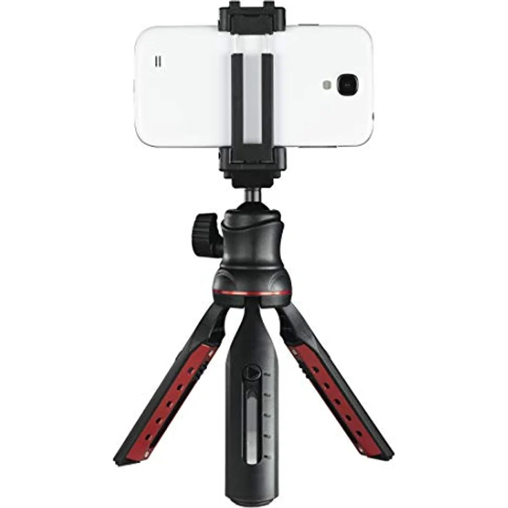 Hama Handy Stativ mit Bluetooth Fernauslöser (Selfiestick, Kamerastativ mit Handyhalterung, Reisestativ mit 3D-Kugelgelenk, 1-4 Zoll Gewinde für Smartphone und Spiegelreflexkamera) schwarz – Bild 2