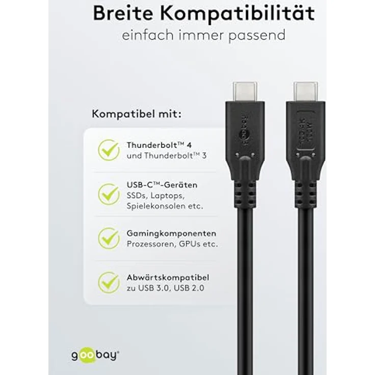 Goobay USB-C-Kabel, 1,5 m, schwarz, 100 W Power, 10 Gbit/s Datenübertragung, 4K @ 60 Hz Unterstützung – Bild 6