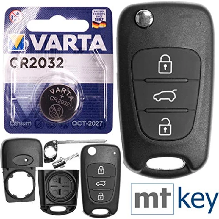mt-key Klappschlüssel Ersatzgehäuse für KIA, 3 Tasten, Rohling + VARTA CR2032 Knopfzelle, hochwertiges Aftermarket Produkt – Bild 1