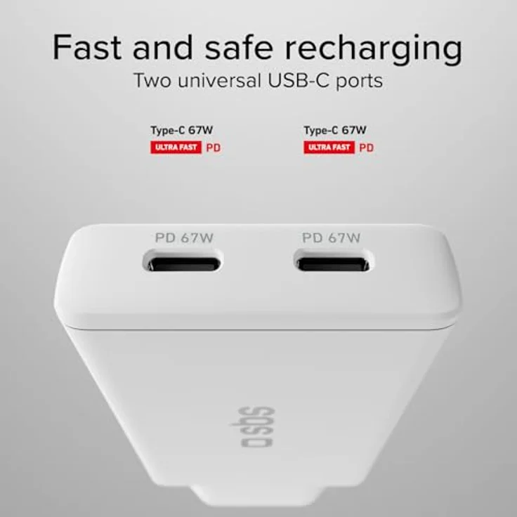 SBS Extra Slim GaN Charger 67W USB-C, kompakt, Power Delivery PD 3.0, Schnellladung für iPhone, Samsung, Tablet, Notebook, weiß – Bild 5