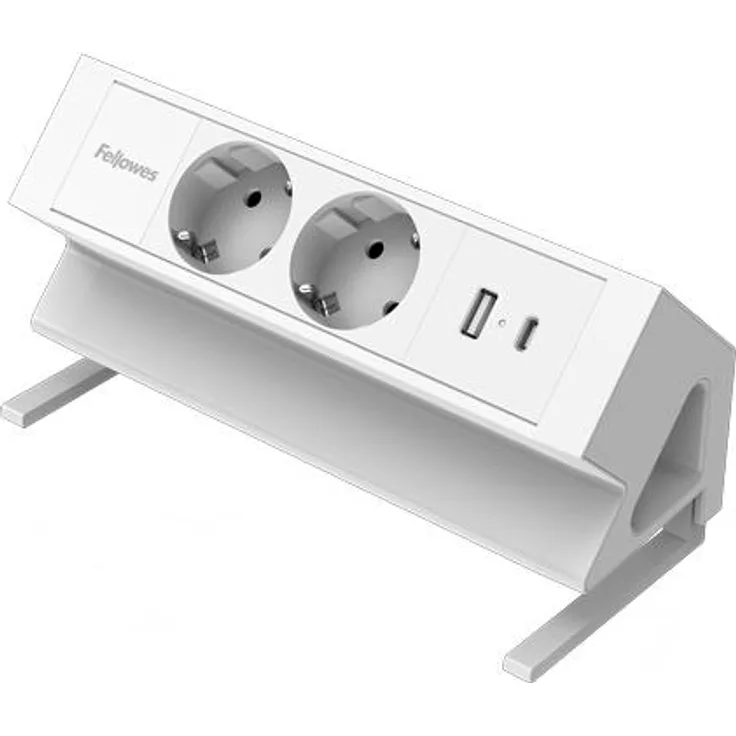 Fellowes Strommodul Schreibtisch, Steckdosenleiste mit 2x Steckdose, USB-A und USB-C, weiß