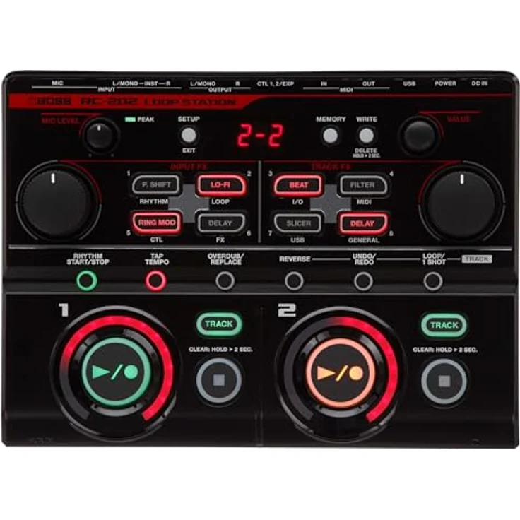 BOSS RC-202, Sampler und MIDI Controller mit 2 Stereo-Schleifen, 64 Phrasenspeichern, Schwarz – Bild 1
