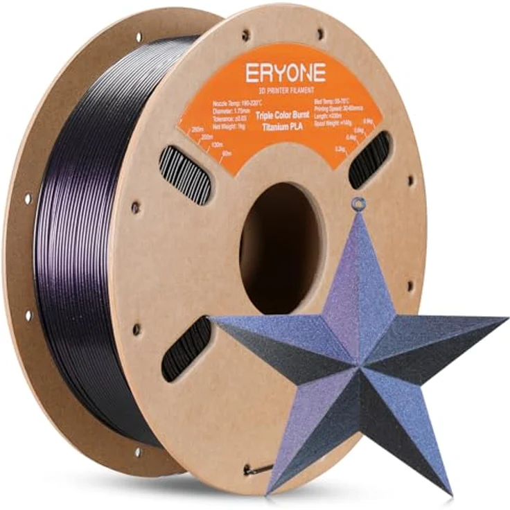 ERYONE Glitter PLA Filament 1.75mm, 1kg Rolle, Tri-Color Burnt Titanium Black, Rose & Purple Blue, Hochwertiges 3D-Druckmaterial mit metallischem Finish – Bild 1