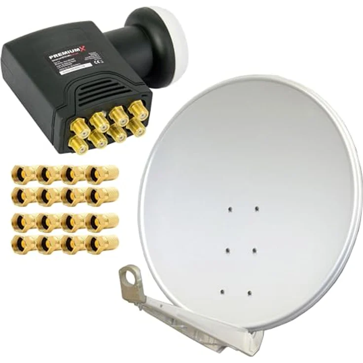 Premium X DELUXE100 Satellitenantenne 100 cm Aluminium in Hellgrau, HDTV 3D 4K, Octo LNB, witterungsbeständig, für 8 Teilnehmer – Bild 1