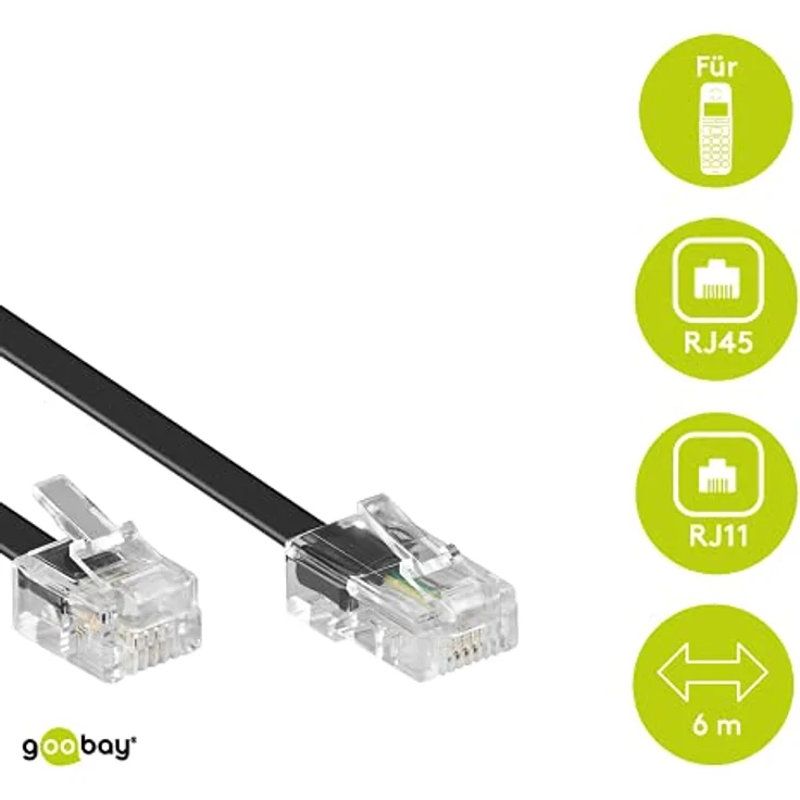 Goobay 68577 Telefonkabel RJ11 Stecker auf RJ45 Stecker Flachkabel RJ11 Kabel für Faxgerät DSL Modem VDSL Router Kabel ISDN DSL Kabel Schwarz 6m – Bild 5