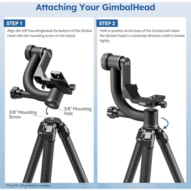 SIRUI PH-20 Gimbal Head (Carbon, Höhe: 230mm, Gewicht: 1.3kg, Belastbarkeit: 20kg) mit Tasche und Gurt – Bild 8