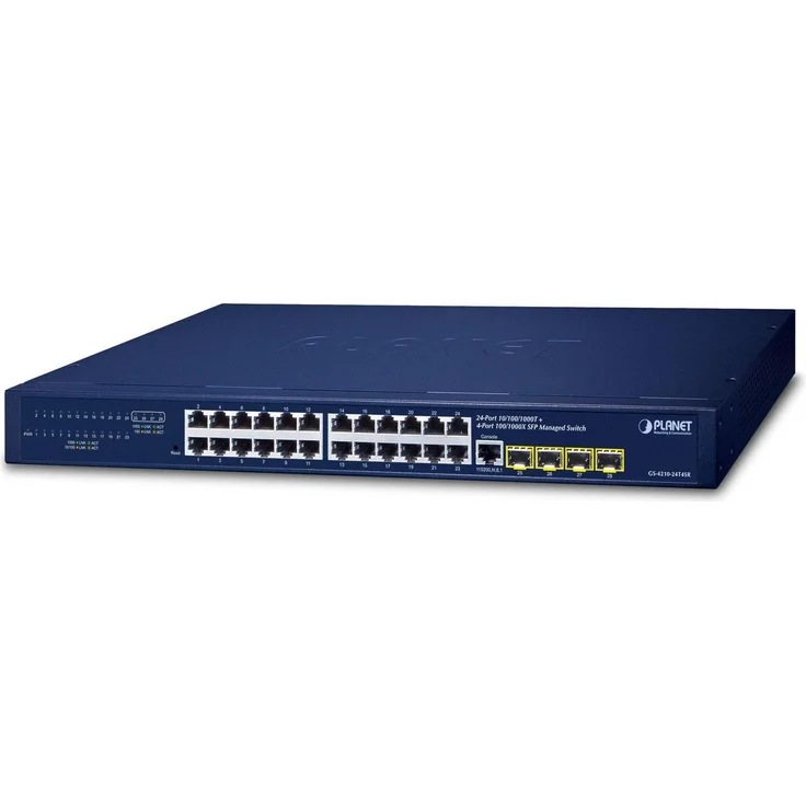 Planet IPv4/IPv6 24-Port Netzwerk Switch, 24 Gigabit RJ45 Ports, kompakter 1U-Formfaktor, Blau