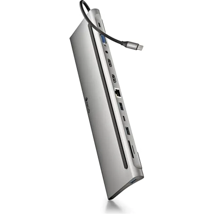 NGS Wonder Dock 12 - USB 3.0 Typ-C-Hub, 12-in-1-Multiport-Hub, Power Delivery Schnellladung, HDMI, VGA, RJ45, SD/TF, breite Kompatibilität - Kompakt, 273x80x17mm, Aluminiumoptik – Bild 2