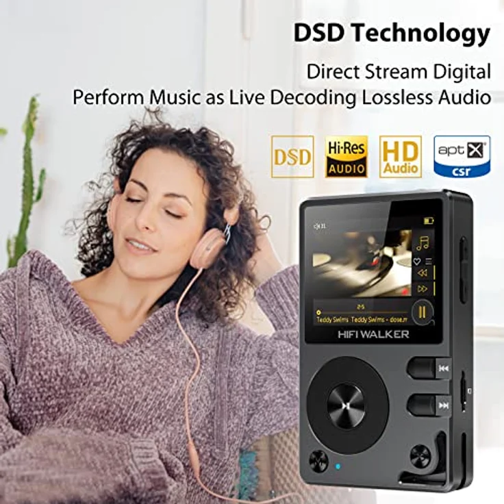 HIFI WALKER H2 MP3 Player mit Bluetooth, DSD DAC Hi-Res FLAC Player Verlustfreier Musikplayer, Tragbarer Digitaler Audioplayer mit 64GB Speiche, erweiterbarem Speicher auf bis zu 256 GB – Bild 2