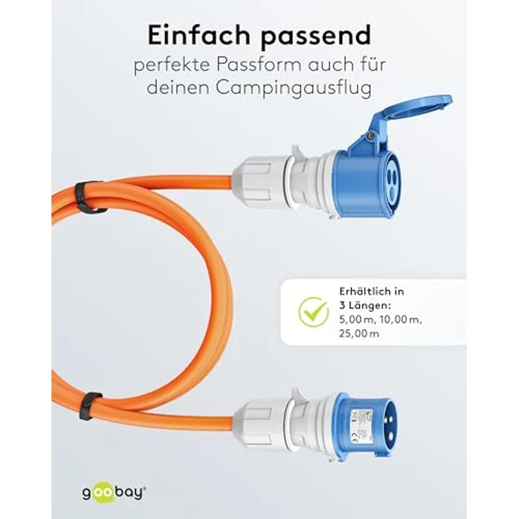 Goobay CEE-Verlängerungskabel, 25 m, CEE-Stecker auf CEE-Kupplung, orange, IP44 spritzwassergeschützt, H07RN-F 3G2,5 – Bild 8