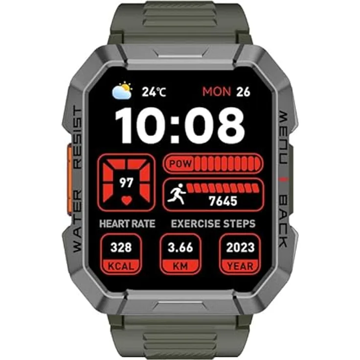 Blackview W60, Robuste Smartwatch mit 2,01" LCD-Display, integriertem Mikrofon, wasserdicht, grünes Gehäuse