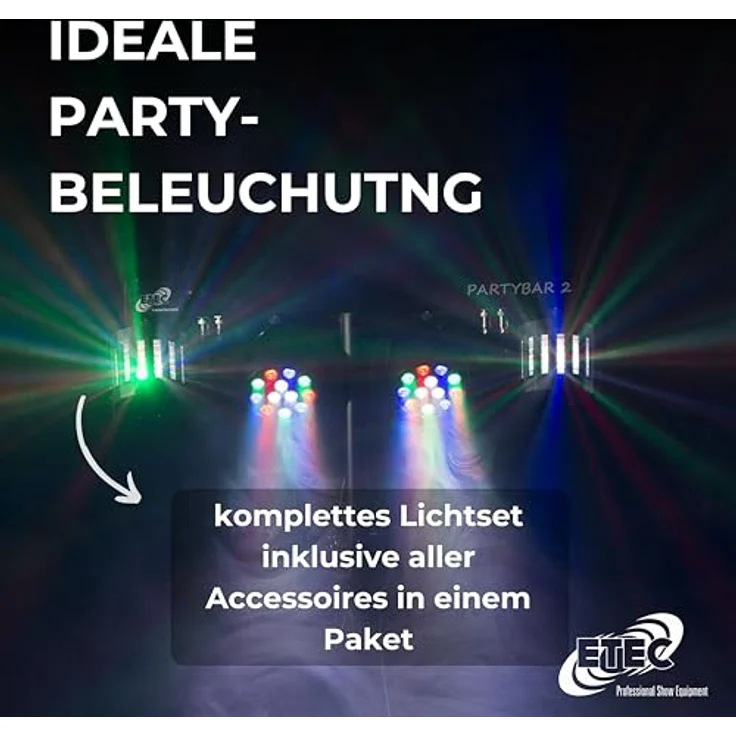 ETEC Professional LED PARTYBAR 2, Komplettset mit 2x PAR Scheinwerfer & 2x Derby Effekt, inkl. Stativ & Fernbedienung, musikgesteuertes Disco Licht für DJ, Party & Bühne – Bild 5
