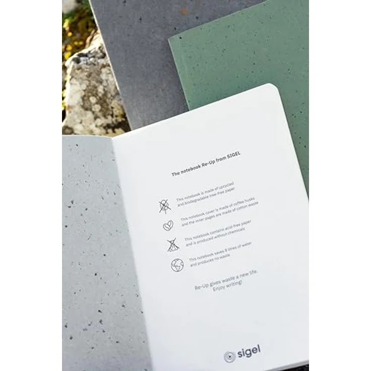 Sigel Re-Up Notizbuch A5, kariert, Softcover, hellgrau, 100 Seiten aus Recyclingmaterialien – Bild 5