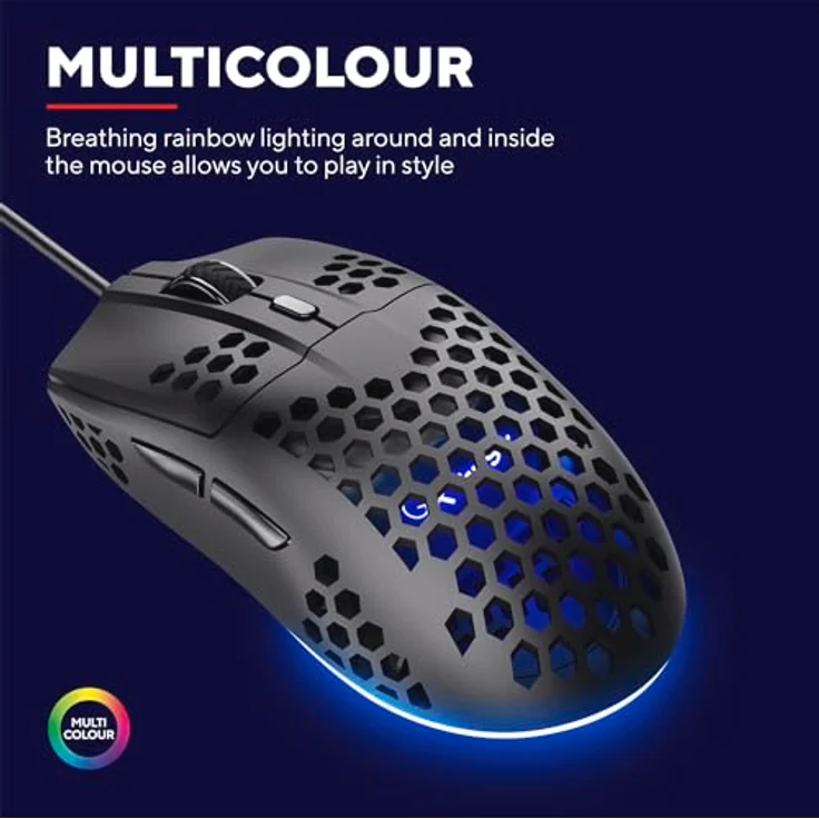 Trust Gaming GXT 928 Helox Gaming Maus, Ultraleichte Kabelgebundene USB Maus 65g, Einstellbare DPI (200-6400), Optischer Sensor, 6 Programmierbare Tasten, RGB-Beleuchtung für Gaming PC MMO - Schwarz – Bild 3