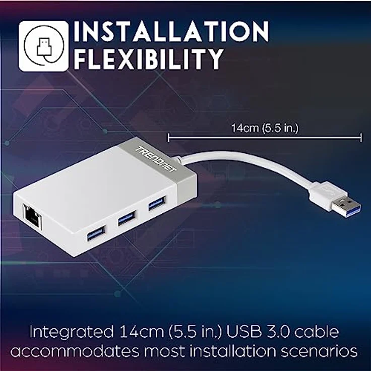 TRENDnet 3-Port USB 3.0 Hub mit 10-100-1000 Mbps Gigabit Ethernet Adapter (3x USB 3.0 Ports, 1x RJ45 Gigabit Ethernet Port),TU3-ETGH3 – Bild 5