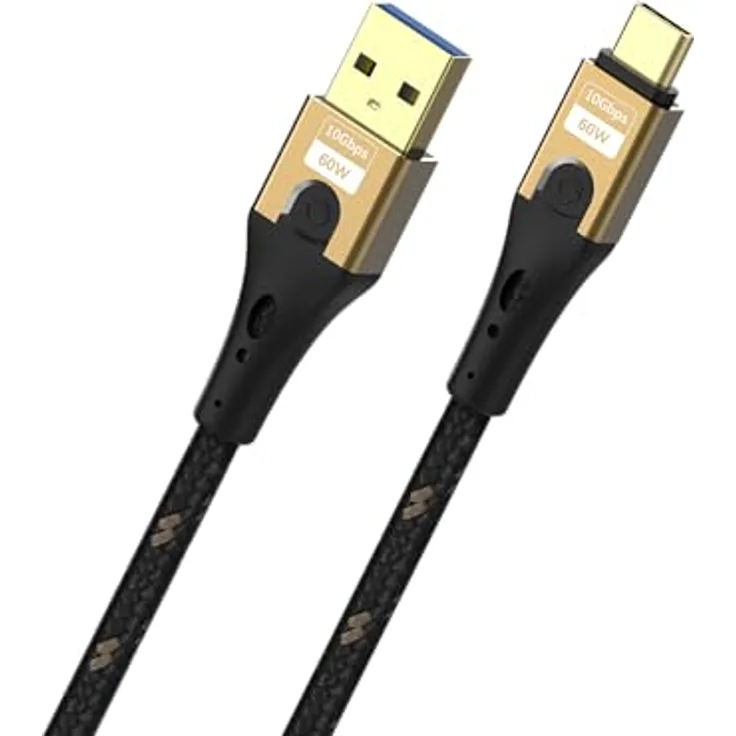 OEHLBACH USB Primus AC, USB Typ A auf Typ C Kabel, 10 Gbps, HPOCC Innenleiter, bis zu 60 Watt Ladeleistung, schwarz/gold, 1 m