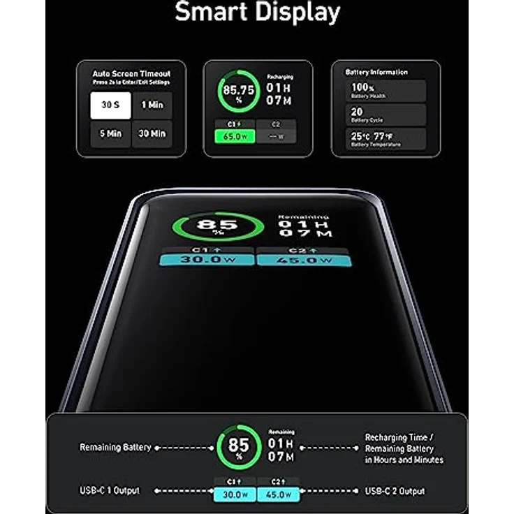Anker ANKER Prime Powerbank 12.000mAh (130W) Powerbank 12000 mAh, Zwei-Wege Schnellladefunktion, Schwarz – Bild 5