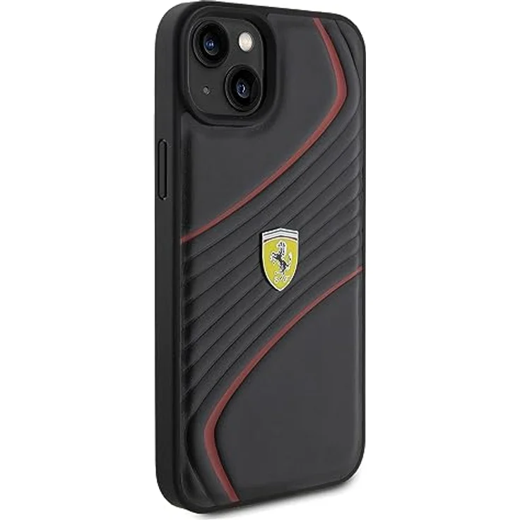 Ferrari FEHCP15MPTWK iPhone 15 Plus 6.7", schwarze Hardcase Hülle aus Rindsleder mit Twist Metal Logo, stoßfest und kratzsicher – Bild 4