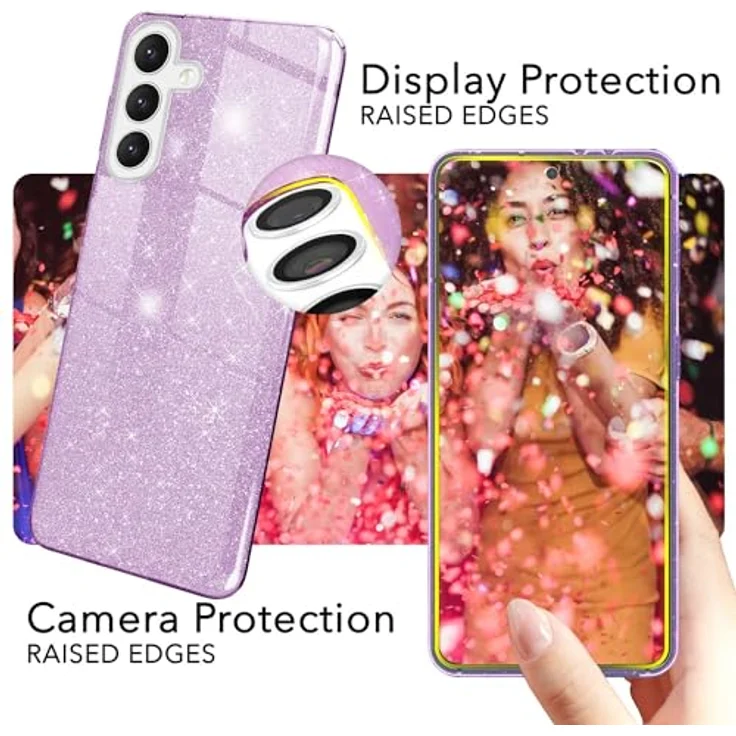 NALIA Stabile Glitzerhülle kompatibel mit Samsung Galaxy S24, Stoßfeste Funkelnde Glitzer Handyhülle, Glamour Schutz Cover, Lila – Bild 5