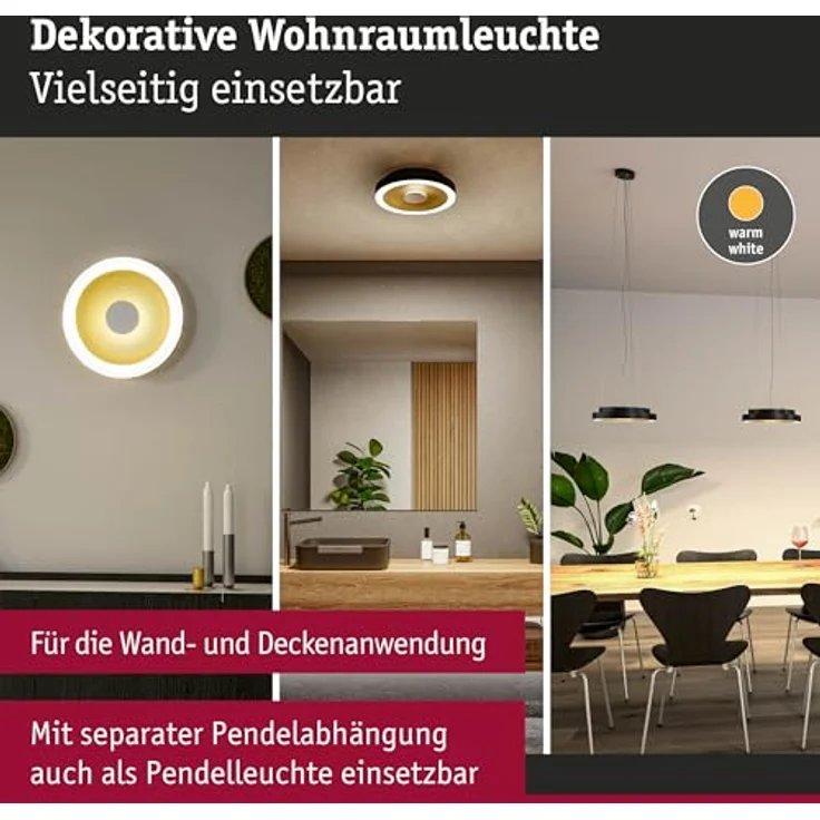 Paulmann WD Volea IP44 W/D dim LED 18W 320mm Schwarz Gold 230V Kunststoff Deckenleuchte mit Tiefeneffekt – Bild 2