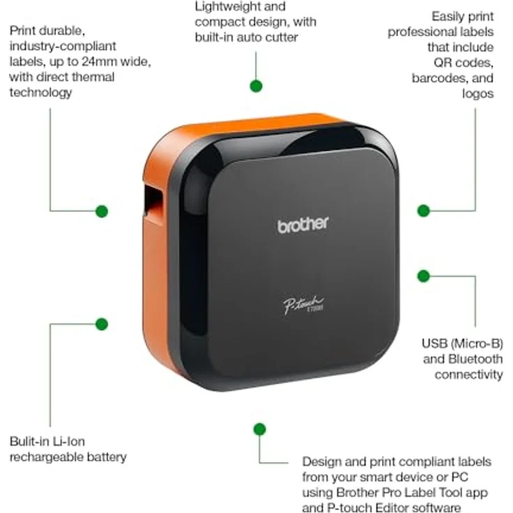Brother PT-E720BT CUBE Pro, Etikettendrucker mit Bluetooth, 180 x 180 dpi, max. Etikettenbreite 24mm, tragbar und robust für industrielle Anwendungen – Bild 3