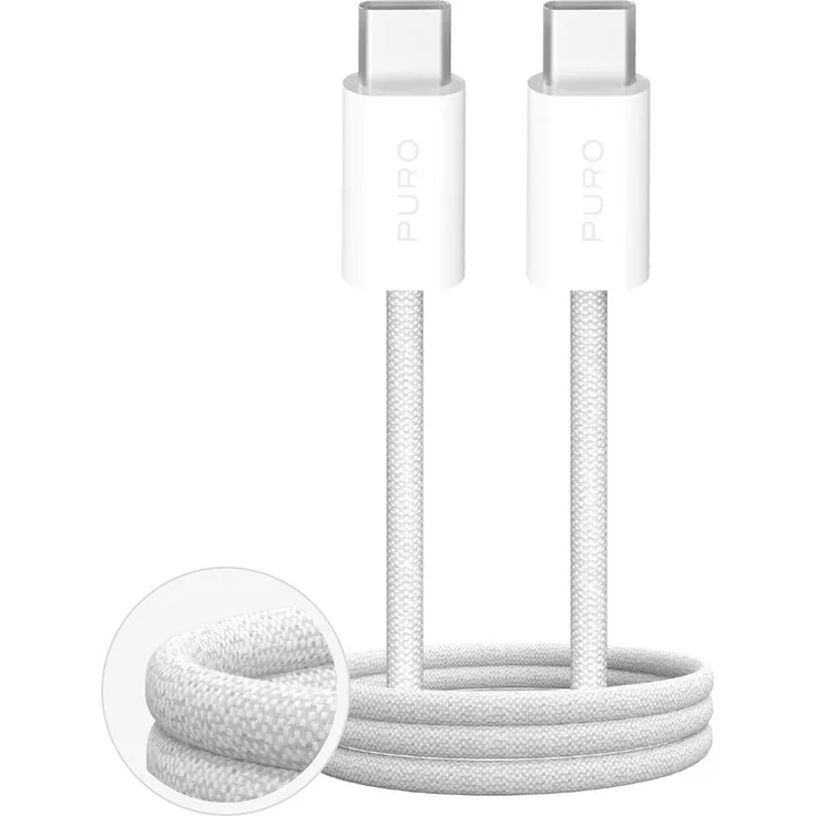 Puro Fabrik 4 USB-C Kabel 240W, 1m, weiß, 10 Gb/s Datenübertragung, Textilgeflecht