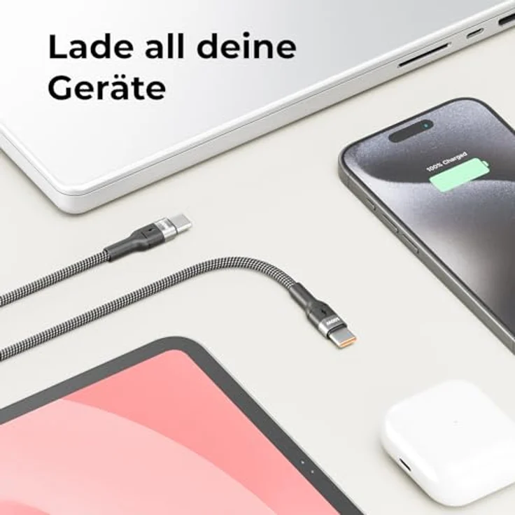 deleyCON 1,5m USB C Kabel, 100W Schnellladekabel PD 3.0 PPS für iPhone 17 16 15 Pro Max, Samsung Galaxy S25 S24 S23, iPad Pro, MacBook, hohe Datenübertragung bis 480 Mbit/s, geflochtene Baumwolle-Nylon-Ummantelung – Bild 6