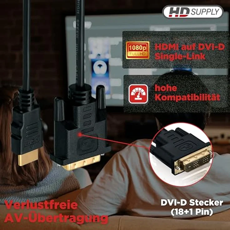 HDSupply HDSupply X-HC High-Speed HDMI-DVI Single Link Kabel 1,5 m vergoldet schwarz HDMI-Kabel 1,50m Doppelt geschirmt – Bild 3