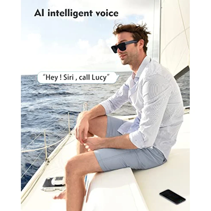 RUIMEN Smart Audio Sonnenbrille Mit Mikrofon Lautsprecher Polarisierten Brillengläsern Audiofunktion,Bluetooth Smart Sonnenbrille für Damen Herren,Hören Musik,Hände frei für Anruf Schwarz – Bild 2
