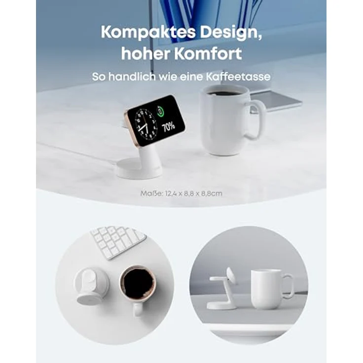 Anker MagGo 3-in-1 15W MagSafe kompatibles Ladegerät, iPhone Induktive Ladestation, Qi2-zertifiziert Wireless Charger für iPhone 16/15/14/13/12, Apple Watch, AirPods Pro (Adapter inkl.), Weiß – Bild 4