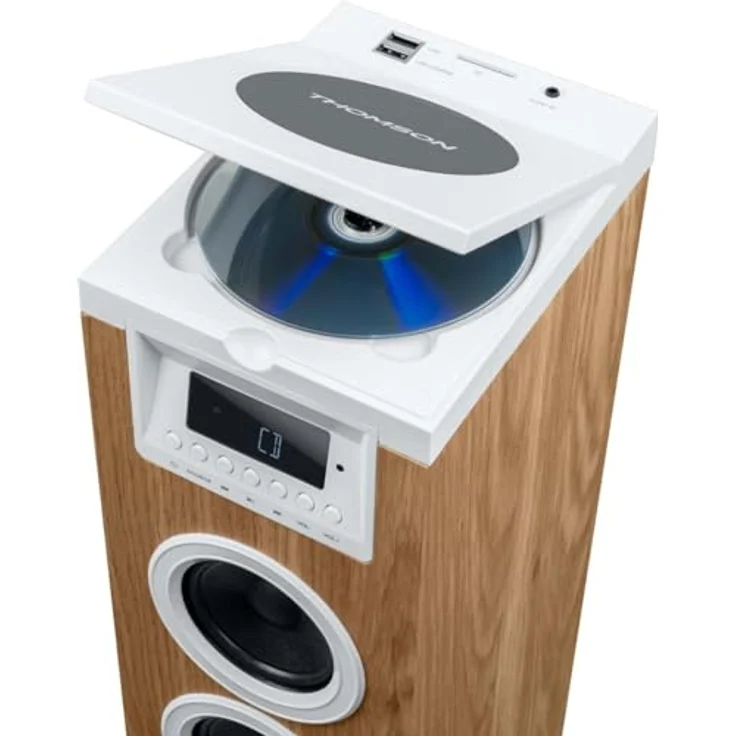Thomson DS121CD Natural-White Partybox, Standlautsprecher mit Bluetooth, CD-Player, USB-Anschluss und FM-Radio, 60W Musikleistung – Bild 3
