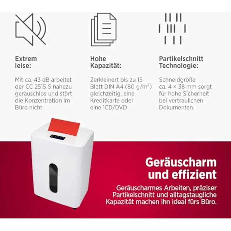 Olympia CC 2515 S, Aktenvernichter mit Partikelschnitt, nahezu geräuschlos, weiß – Bild 3