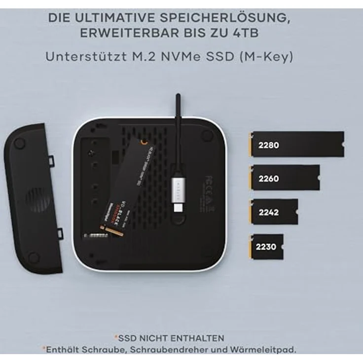 SATECHI Mac Mini M4 Hub & Stand mit NVMe SSD-Gehäuse – 5-in-1 Dock mit 2x USB-A 10 Gbps, Datenport, SD-Kartenleser – Silber – Bild 3