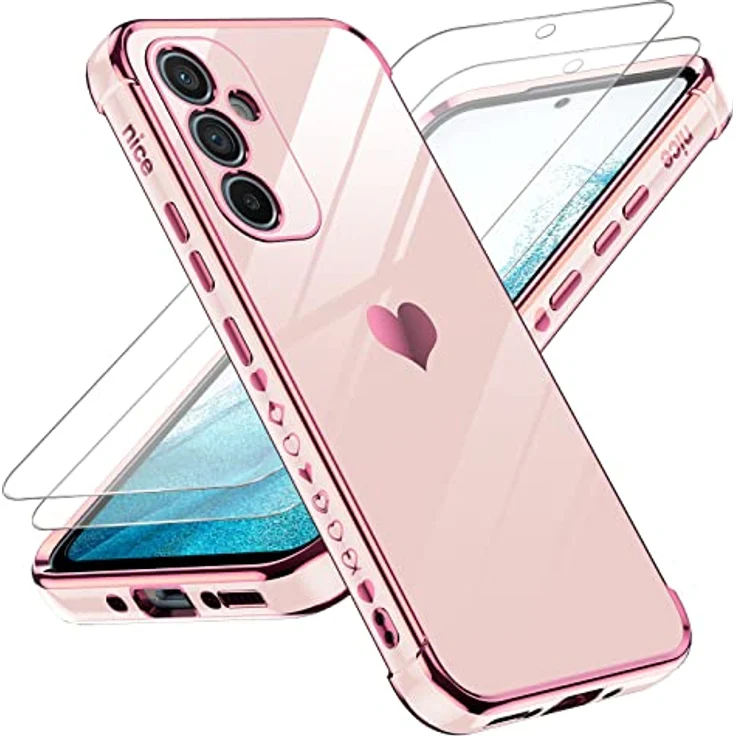 LeYi Handyhülle für Samsung Galaxy A54 5G, Cute Herz Muster, TPU Silikon, Stoßfest, 2*Schutzfolie, Rosa – Bild 1