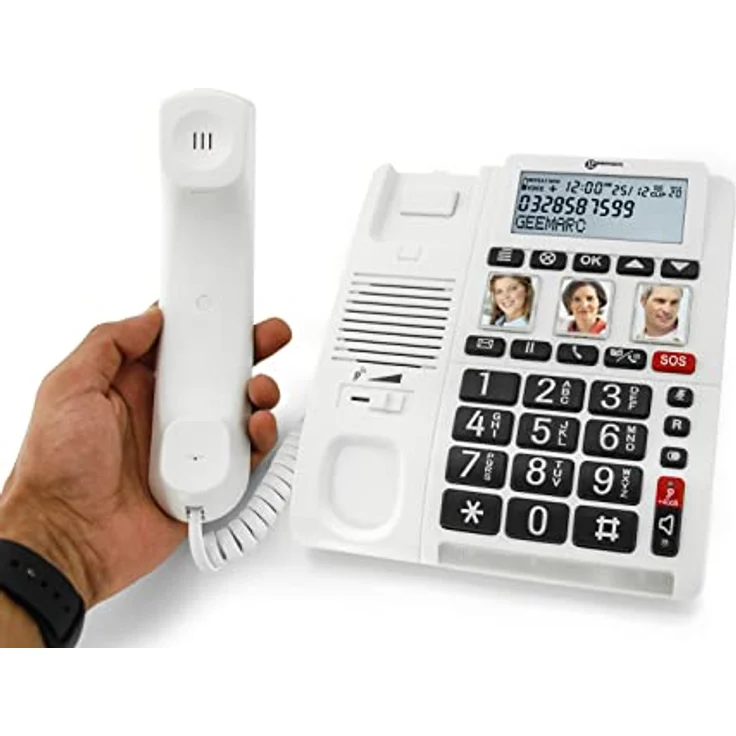 Geemarc CL610 - Schnurgebundenes Notruftelefon und wasserdichtes SOS-Armband mit verstärkter Lautstärke und anpassbaren Fototasten, ideal für Senioren und Hörgeschädigte, in rot. – Bild 3