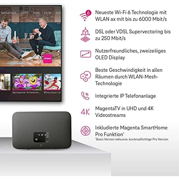 Deutsche Telekom Speedport Smart 4R, Wi-Fi 6 Router mit bis zu 5600 Mbit/s, integrierte Magenta SmartHome Basis, ideal für UHD & 4K Entertain TV, inkl. DECT Basisstation – Bild 2