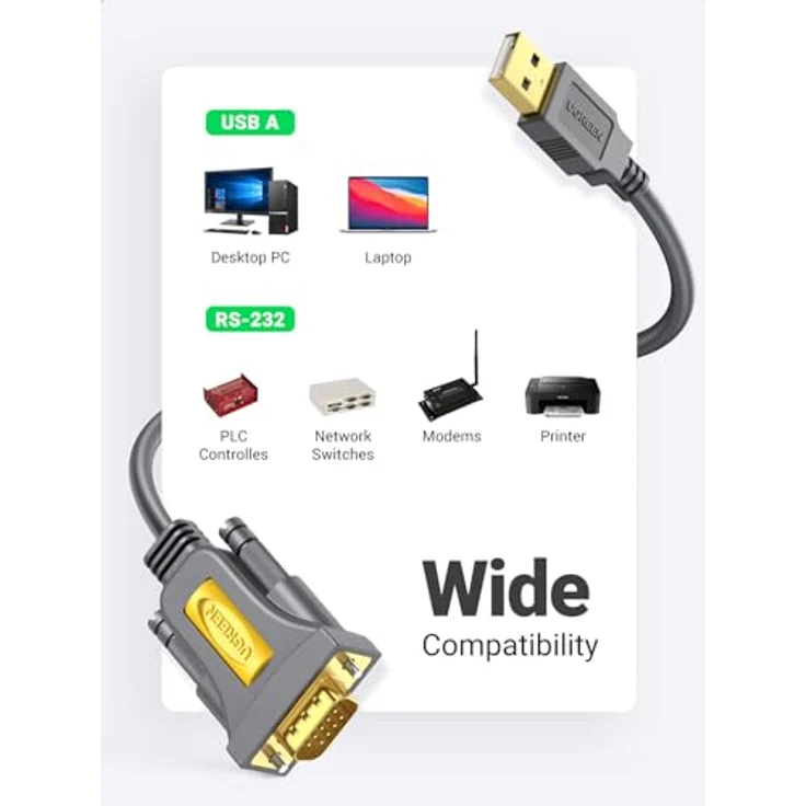 UGREEN 1m USB auf RS232 Seriell Adapter USB Seriell Konverter Kabel USB Seriell DB9 Stecker auf A Stecker mit PL2303 Chipsatz Unterstützt für 10/8/7/Vista/XP/ Win10/2000 und Mac OS X 10.6 und so weiter, Vergoldete Kontakte für stabile Verbindung Grau - Preisvergleich – Bild 2