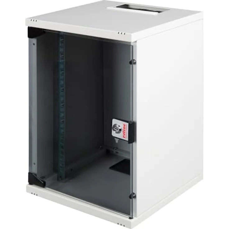 ROLINE 10-Zoll Wandgehäuse 9 HE, 312x300 BxT, grau, mit Vollglastür und tiefenverstellbaren Profilschienen – Bild 3